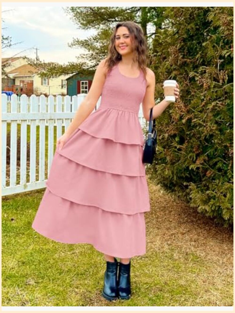 Sleeveless Midi Dress Scoop Neck Ruffle Tiered Swing Beach Vacation Dress - Picture 2 of 7